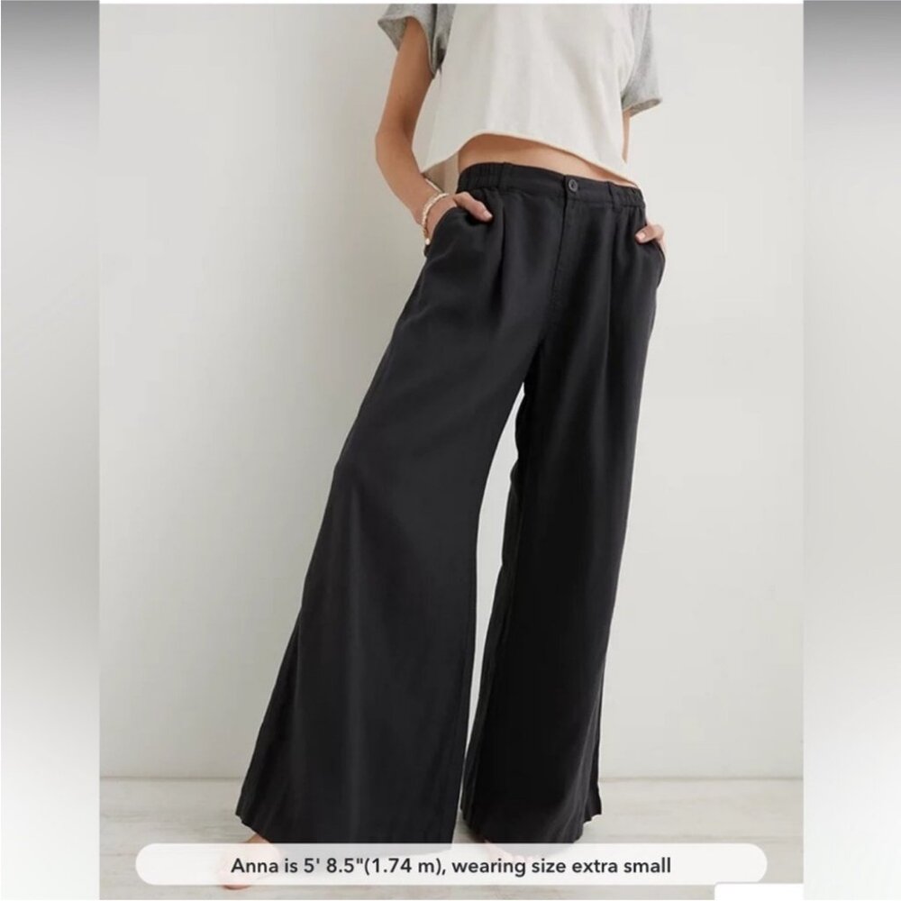 Aerie Pool-To-Party Linen Blend High Waisted Trouser